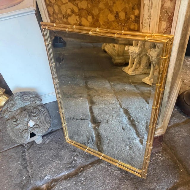 Brass 1970s Hollywood Regency Bamboo Shaped Brass Italian Wall MIrror For Sale - Image 8 of 16