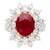 Grs Certified 5.09 Carat Oval Burma Ruby & Diamond Halo Cluster Ring Size 6 For Sale