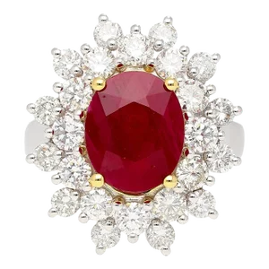 Grs Certified 5.09 Carat Oval Burma Ruby & Diamond Halo Cluster Ring Size 6