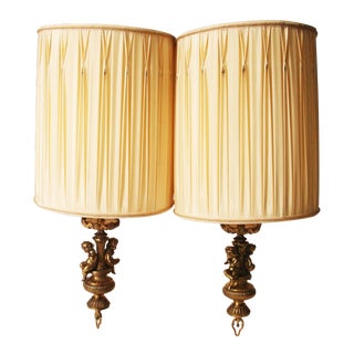 Vintage Hollywood Regency Brass Cherub Pendant Lamps - A Pair For Sale