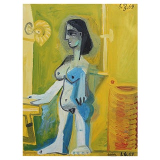 Raymond Debiève, Nude Woman at Home, 1969, Oil on Paper, Framed For Sale
