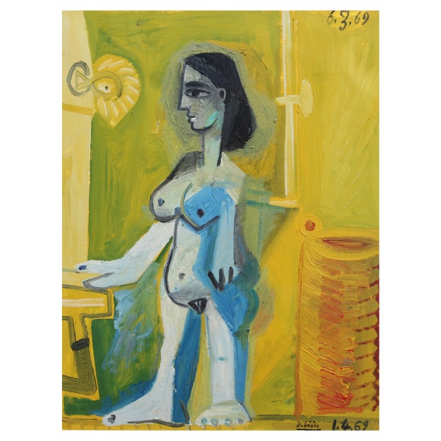 Raymond Debiève, Nude Woman at Home, 1969, Oil on Paper, Framed For Sale