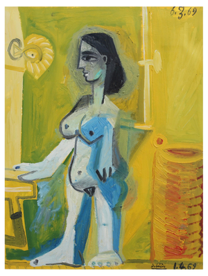 Raymond Debiève, Nude Woman at Home, 1969, Oil on Paper, Framed