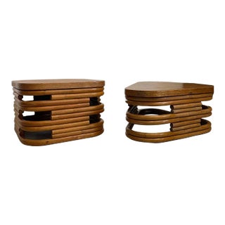 1970s Pair of Vintage Paul Frankl Style Rattan Accent Tables For Sale