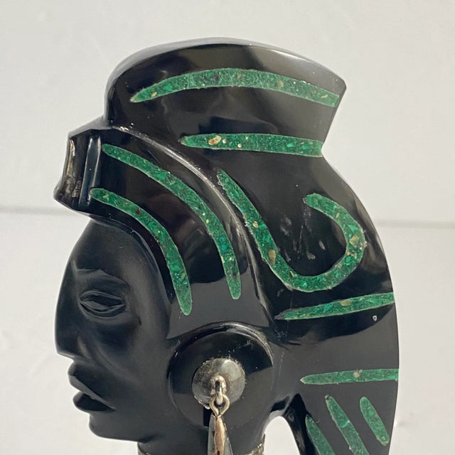 Taxco Mexico Onyx Warrior Statue Vintage Figurine Inlaid Mosaic Malachite Sterling Silver Accents 5.5” Tall A fantastic...