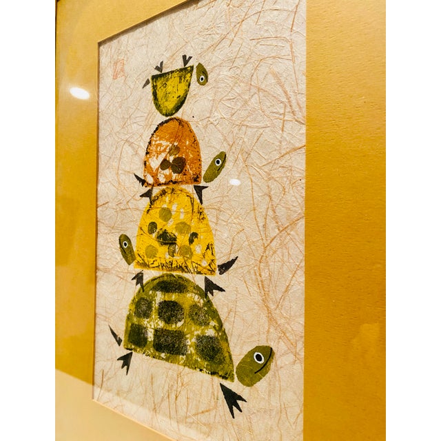 1960s Mid Century Modern Stacked Turtles Signed Japanese Potato Print For Sale In Dallas - Image 6 of 8