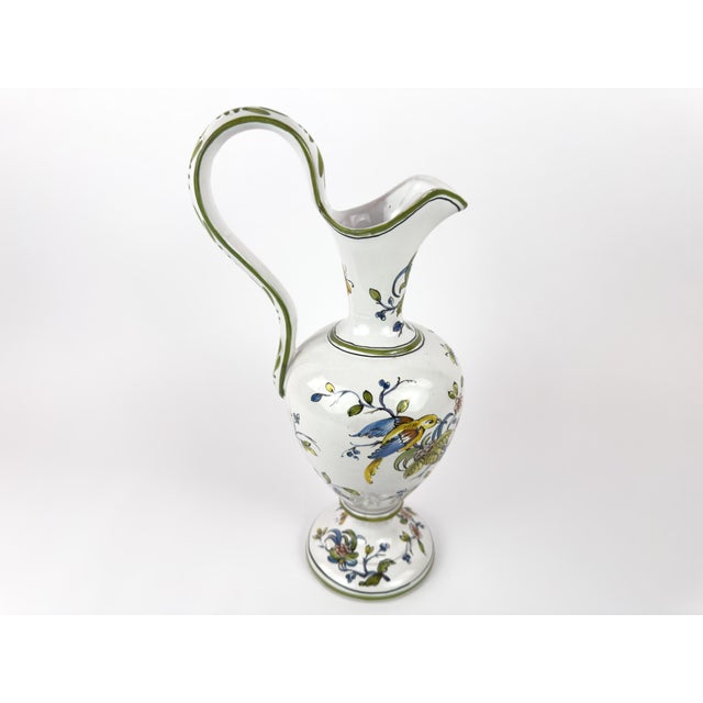 White Lallier De Moustiers Hand-Painted Faience Ewer, France, Mid-20th Century For Sale - Image 8 of 15