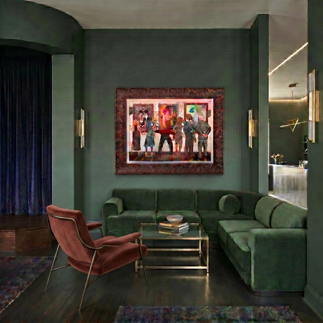 Giclee on canvas with hand embellishment and bas relief by Glynn Marcus titled Spectators at the Tarkay Exhibit. The...