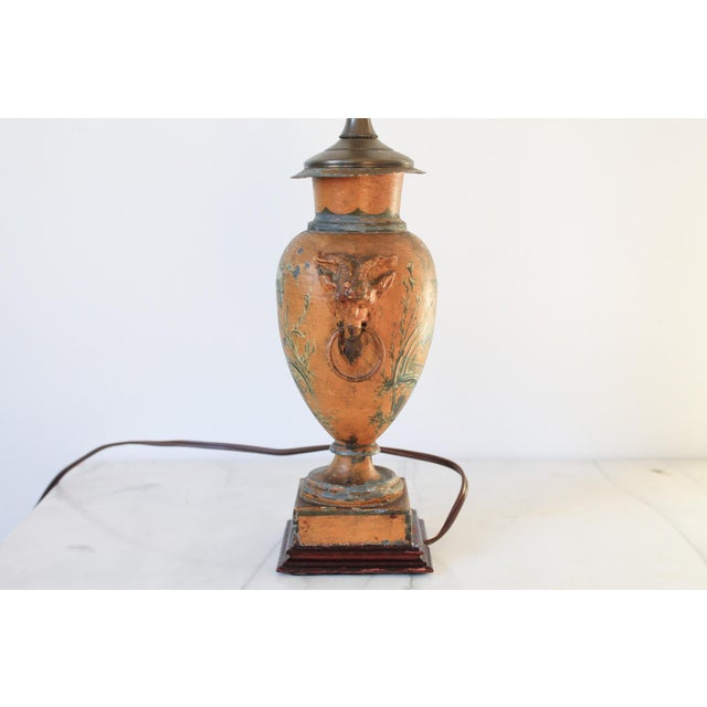 Vintage Asian Style Hand Painted Urn Shape Table Lamp W/ Goat Head Motif For Sale - Image 11 of 18