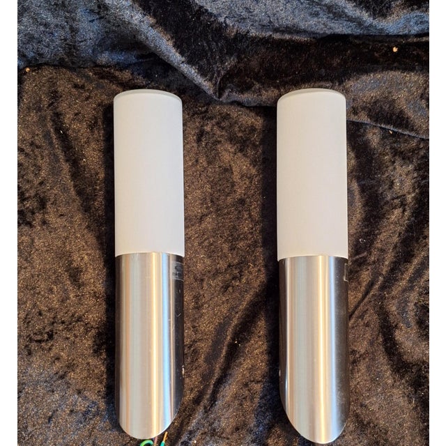 Vintage Wall Lamps with Stainless Steel Bracket and Opaque White Glass Shade by Briloner Leuchten, 2000s, Set of 2 For Sale - Image 4 of 8