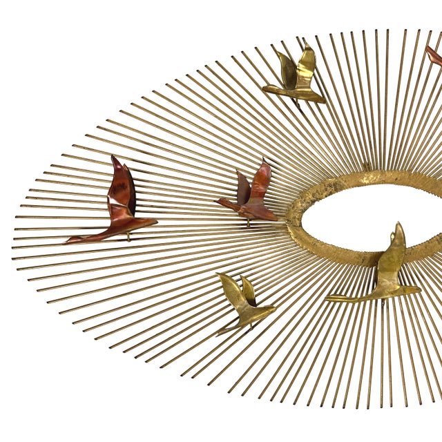 Metal Vintage 1960s Birds in Flight Wall Sculpture Starburst Brass Copper Mid-Century Modern Metal Art For Sale - Image 7 of 15