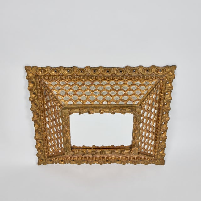 Wood Vintage Spanish Colonial Giltwood Square Mirror W/Fish Scale Mirror Insets For Sale - Image 7 of 8