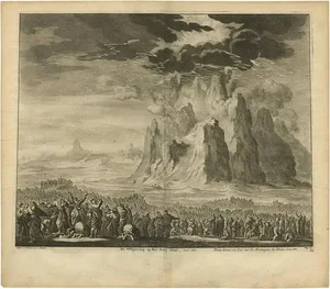 J. Luyken, Bible Scene: Law Given at Mount Sinai, 1743, Print