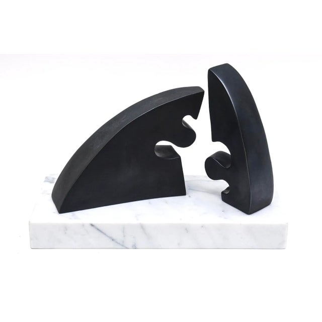 Vintage Abstract Signed Jean Arp Style Bronze Sculpture on White Carrara Marble Base For Sale - Image 13 of 13