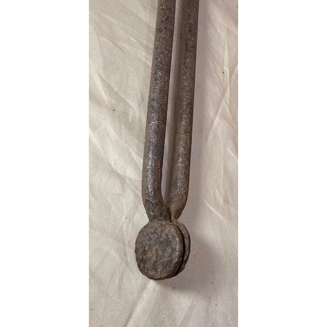 Antique 18th Century Wrought Iron Turned Brass English Fireplace Tongs Tool 27 For Sale - Image 9 of 11