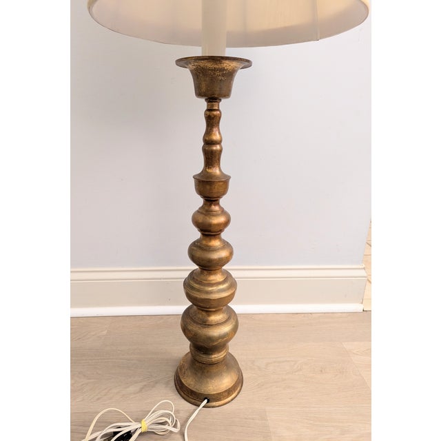 Antique French Brass Pascal Church Altar Candlestick Lamp 32" For Sale - Image 4 of 15