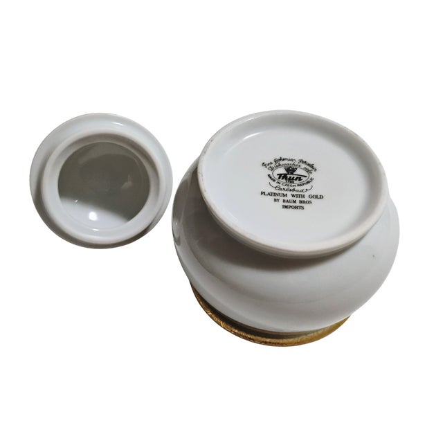 1990s Vintage Thun Carlsbad Bohemian Porcelain Covered Sugar Bowl Platinum With Gold For Sale - Image 5 of 8