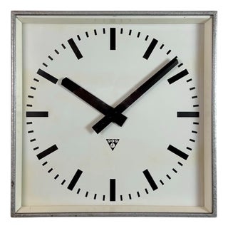 Large Grey Square Wall Clock from Pragotron, 1970s For Sale