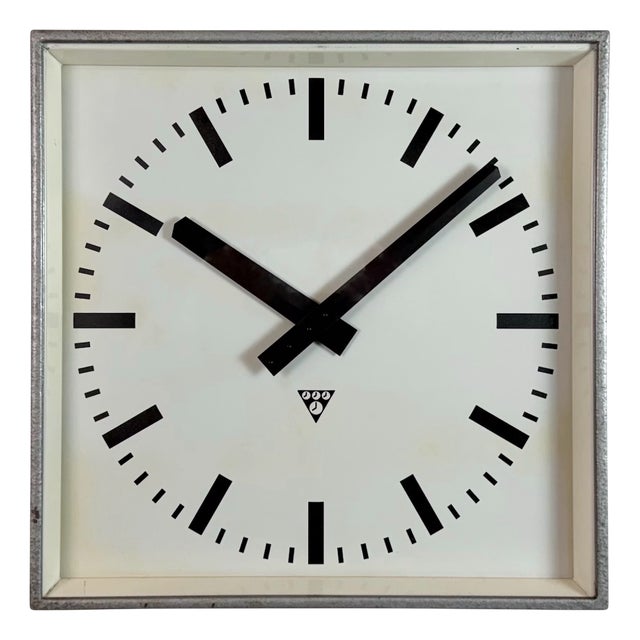 Large Grey Square Wall Clock from Pragotron, 1970s For Sale