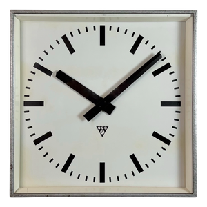 Large Grey Square Wall Clock from Pragotron, 1970s