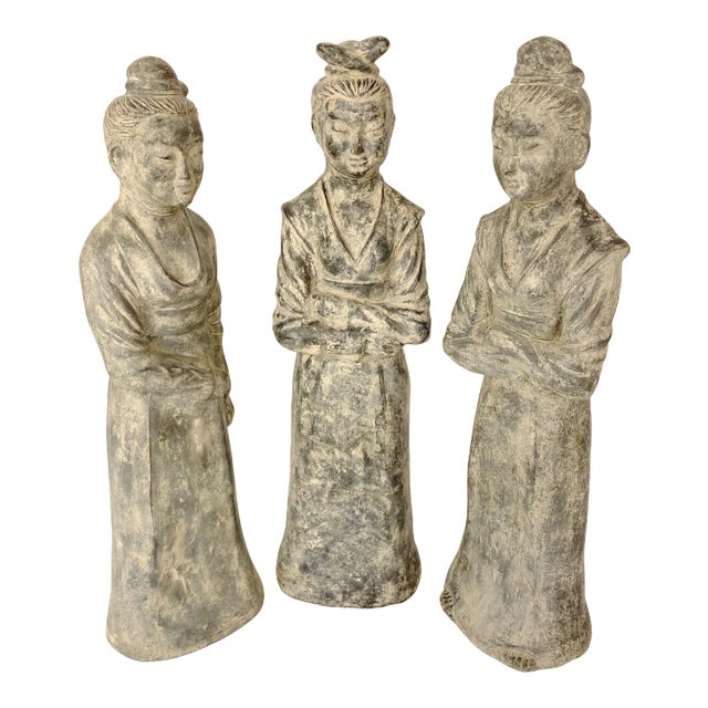 Vintage Maitland Smith Terracotta Statues of Asian Women - Set of 3 For Sale