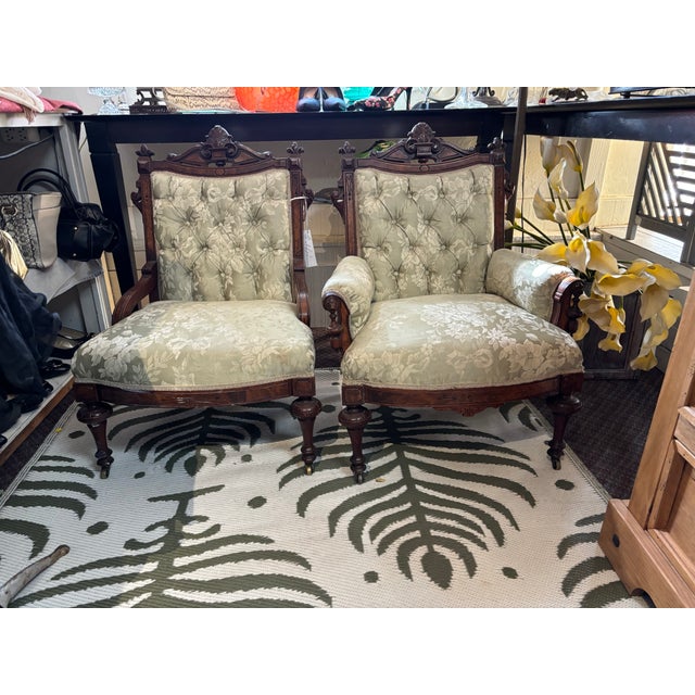 Beautiful Ornate Antique Victorian - Style Carved Wood Sette and Two Matching Chairs. All are in excellent condition....