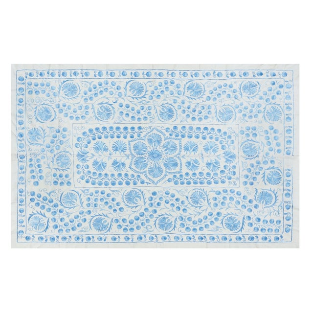 2020s 5x7 Ft Classic Uzbek Suzani Embroidery, New Silk, Cotton Wall Hanging, Bed Cover For Sale - Image 5 of 5