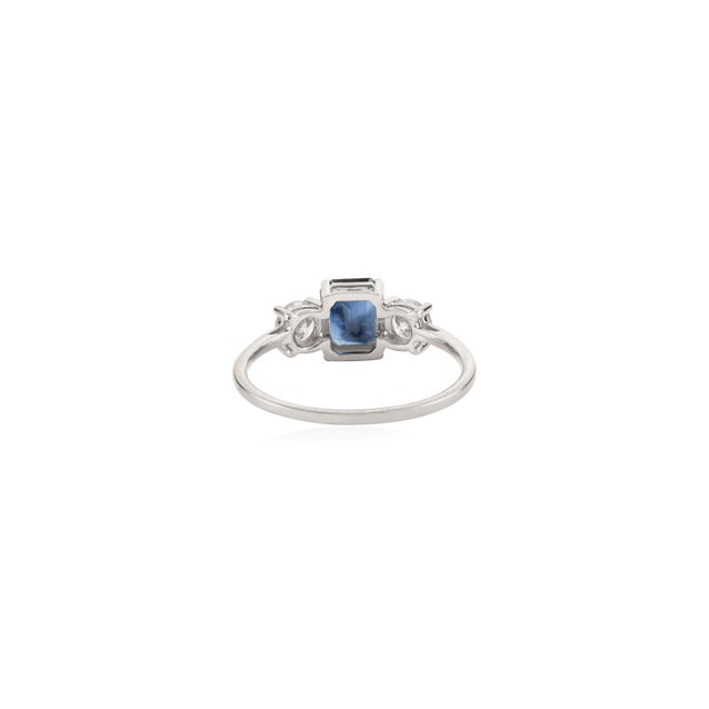 Metal Vintage Inspired Diamond Sapphire Trilogy Ring Size 7 for Her in 14k Gold For Sale - Image 7 of 14