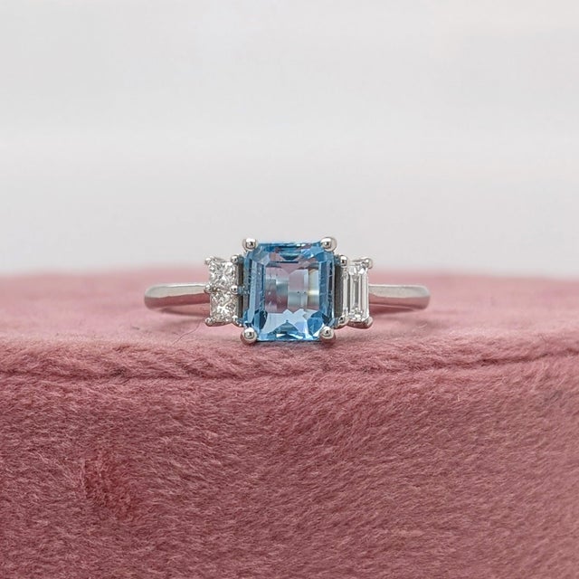 2020s 1ct Emerald Cut Aquamarine Ring With Diamond Accents: Solid 14k Gold, 6.5x5.5mm, Size 6.75 For Sale - Image 5 of 10