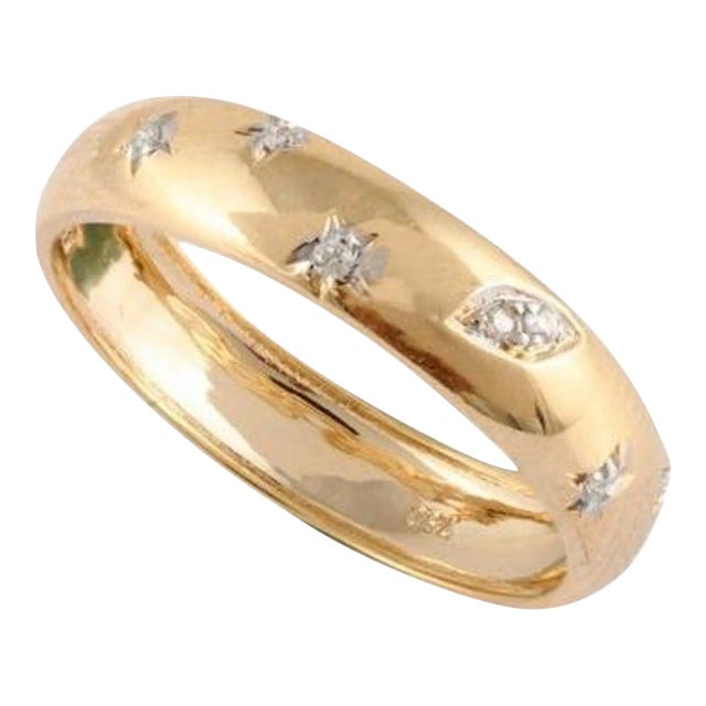Diamond Studded Celestial Ring in 18kt Solid Yellow Gold Ring Size 7.5 For Sale