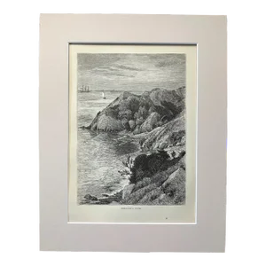 Antique 1874 Wood Engraving "Brenton's Cove", RI in Frame-Ready 11x14 Mat
