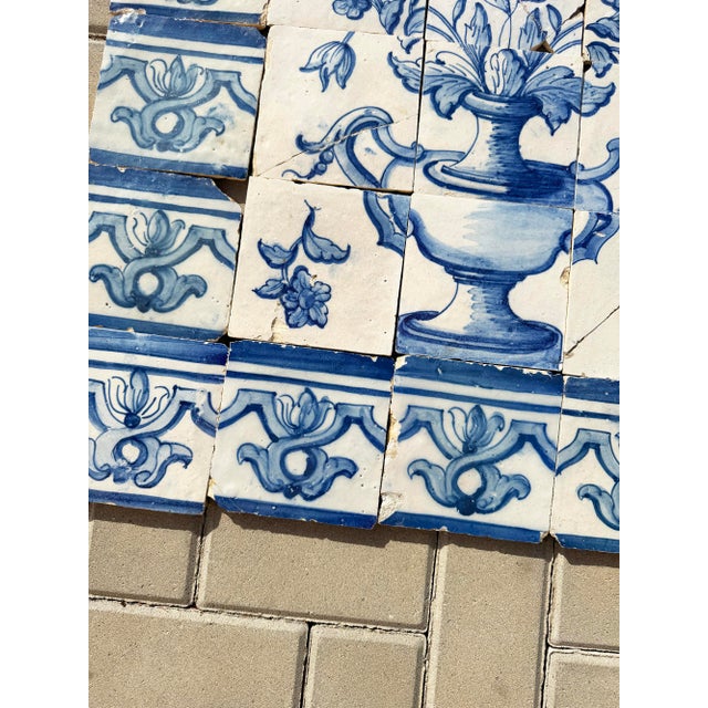 18th Century Portuguese Baroque Blue & White Floral Urn Tile Panel For Sale - Image 15 of 16