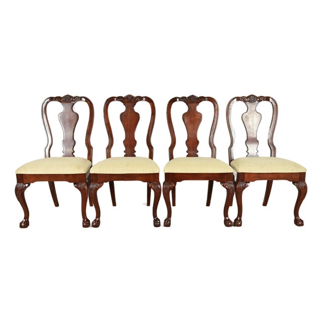 Thomasville Chippendale Carved Cherry Wood Dining Chairs, Set of Four For Sale