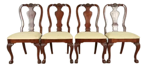Thomasville Chippendale Carved Cherry Wood Dining Chairs, Set of Four