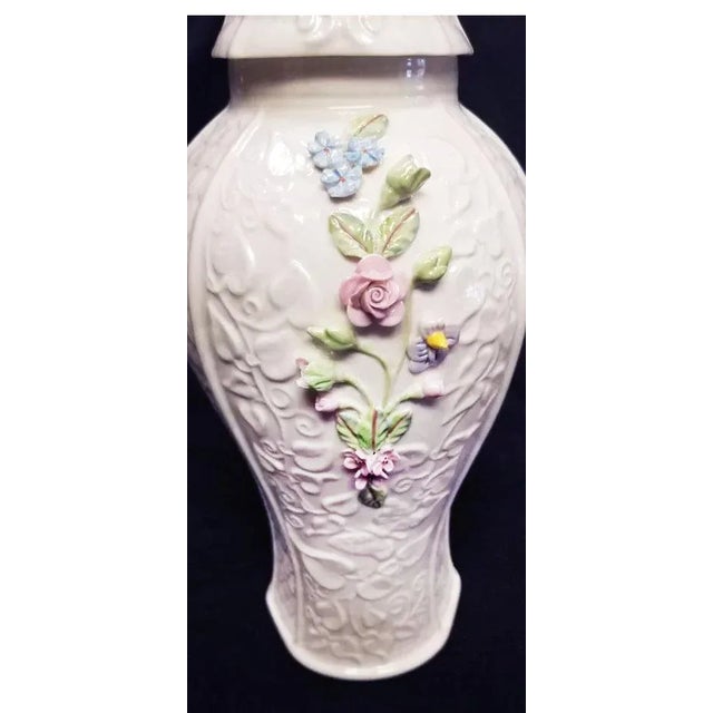 Traditional Belleek Peacock & Flowers Porcelain Millennium Vase - Lid & Original Box For Sale - Image 3 of 7