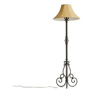 1940s French Iron Rope Motif Floor Lamp with Linen Shade For Sale