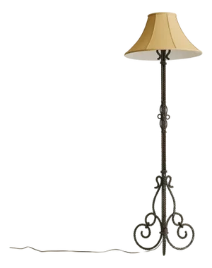 1940s French Iron Rope Motif Floor Lamp with Linen Shade