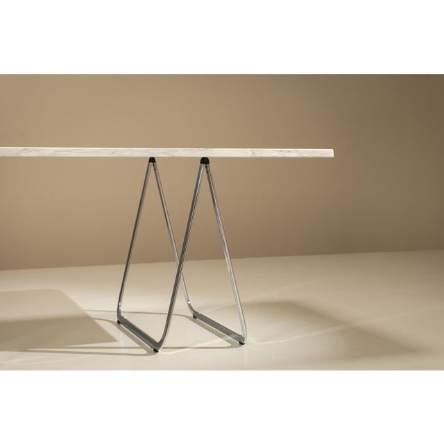 Carrara Marble Dining Table on Trestles, 1970 For Sale - Image 9 of 12
