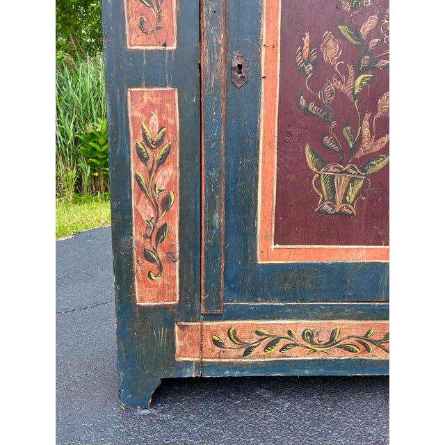 Early 19th Century Antique European Painted Folk Armoire With Modular Shelving For Sale - Image 5 of 10