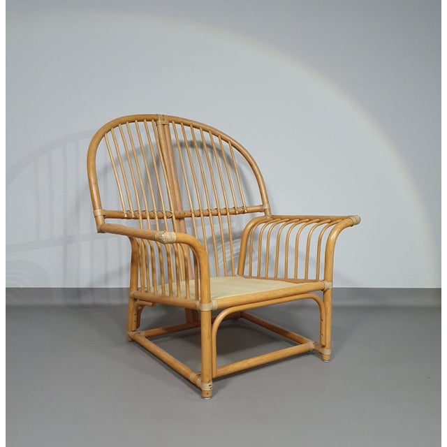 Rattan Bamboo Lounge Chair with Cushions, 1970s For Sale - Image 10 of 18