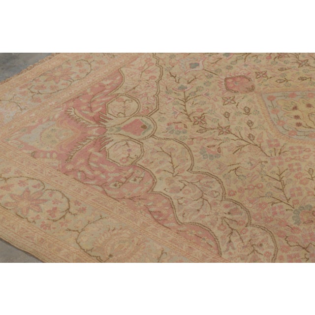 1950s Vintage Turkish Sivas Rug in Beige With Pink Medallion For Sale - Image 5 of 8