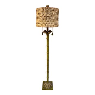 Vintage Tropical Floor Lamp With Woven Seagrass Shade For Sale