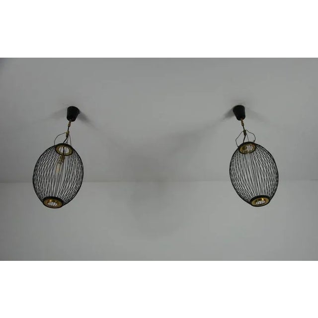 Mid-Century Modern Italian Brass and Metal Pendant Lamps, 1960s, Set of 2 For Sale - Image 10 of 18