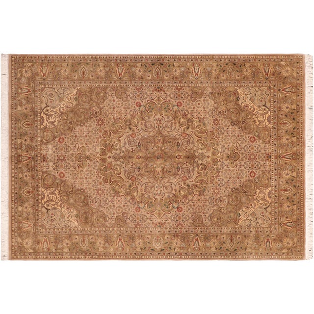 Taupe Boho Chic Floral 1990's Pak-Persian Taupe/Green Wool Rug - 6'1'' X 9'0'' For Sale - Image 8 of 9
