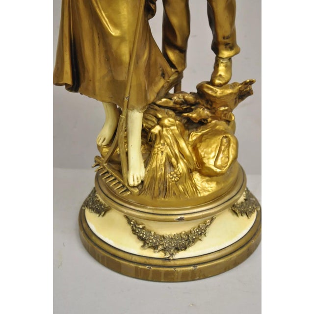Early 20th Century Antique French Renaissance Moreau Figural Metal Table Lamp, Wife & Farmer For Sale - Image 5 of 11