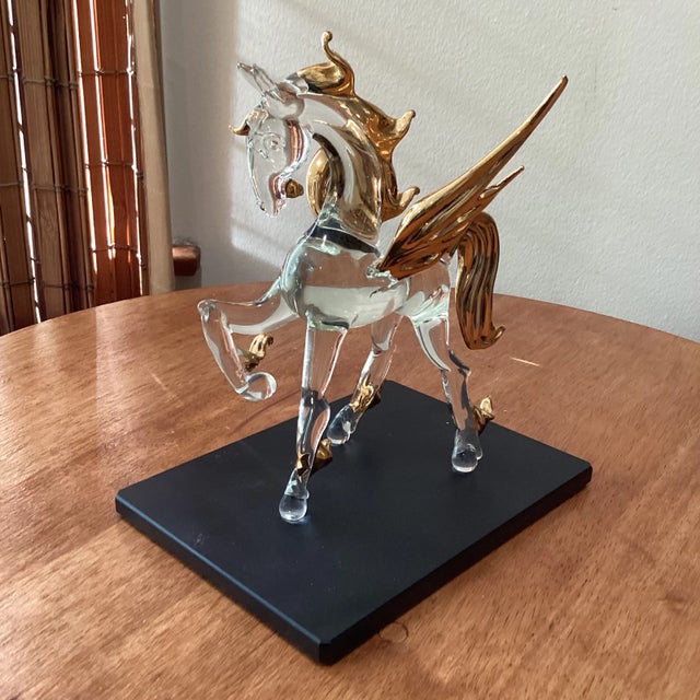 Modern Late 20th Century Crystal and Gold Leafs With Base Murano Style Pegaso For Sale - Image 3 of 13