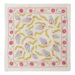 19"x19" 100% Silk Pillow. Handmade Cushion Cover. Embroidered Throw Pillow Cover For Sale