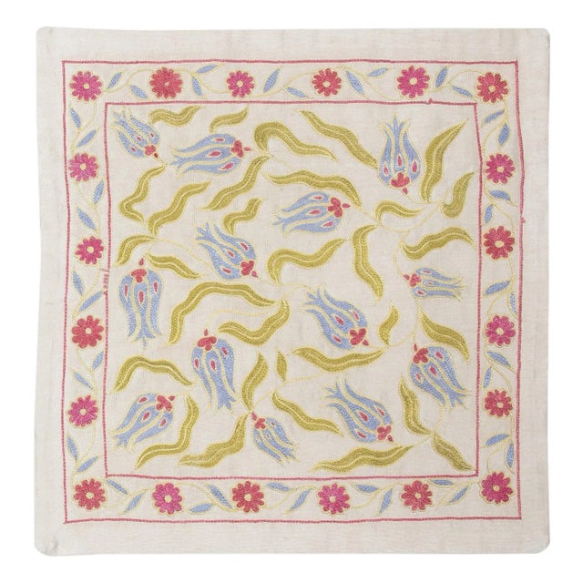 19"x19" 100% Silk Pillow. Handmade Cushion Cover. Embroidered Throw Pillow Cover For Sale