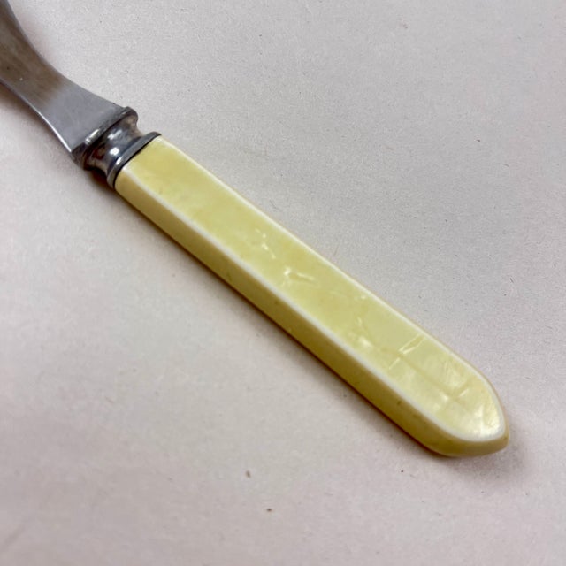 Yellow English Art Deco Era Pearlized Bakelite Flatware, Service for 12 For Sale - Image 8 of 12