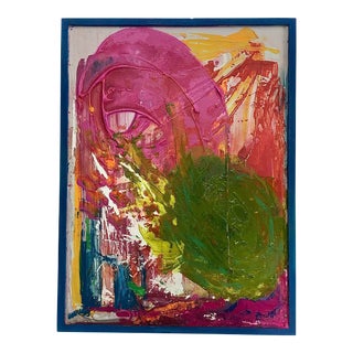 Small Abstract Painting in Pink and Green For Sale